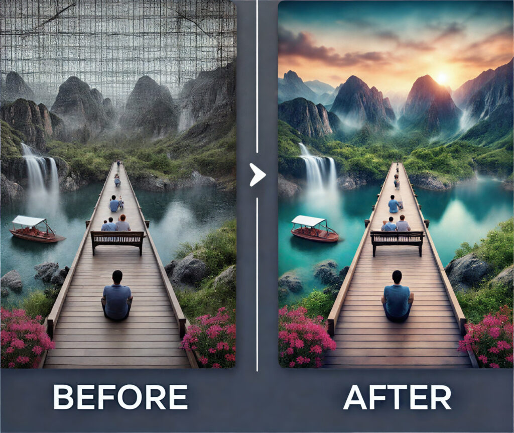 Before and after AI camera enhancement comparison