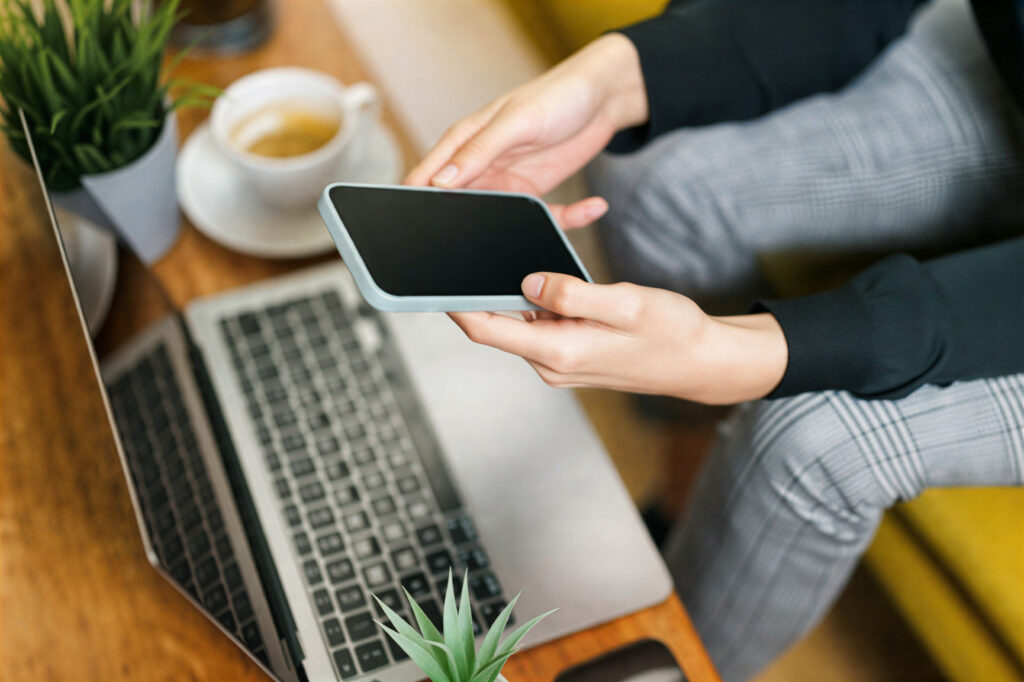 Samsung Galaxy A56 smartphone with student study materials and laptop