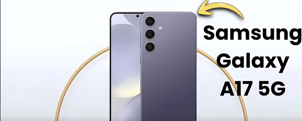 Samsung Galaxy A17 5G smartphone with triple rear camera setup and modern purple design