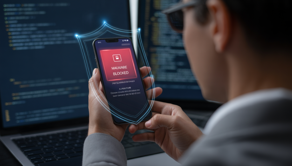 AI smartphone security warning for fake banking app malware