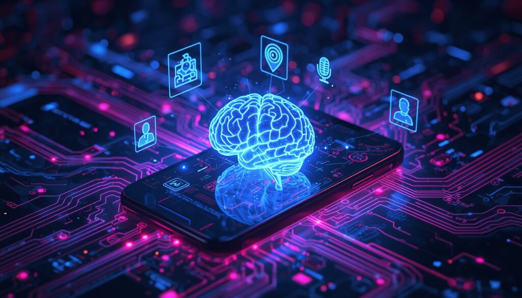 AI permission decision engine analyzing app requests on smartphone