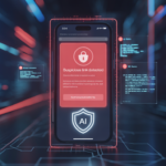 AI phishing detection smartphones 2026 showing red warning alert for scam link