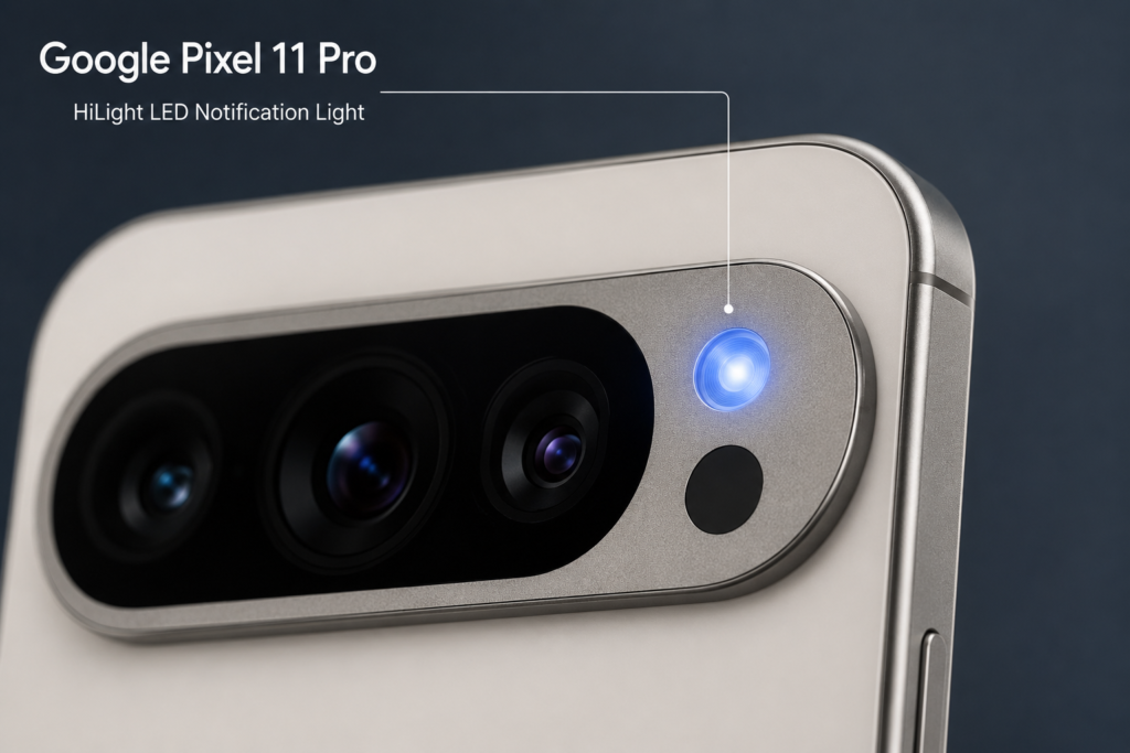 Google Pixel 11 Pro HiLight notification LED on rear camera module