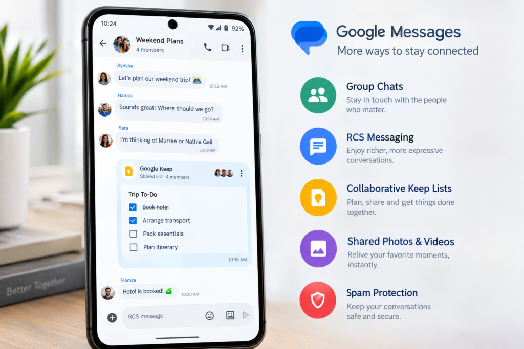 Google Keep collaborative lists inside Google Messages via RCS