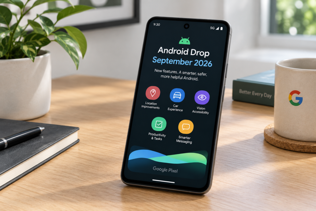Google September 2026 Android Drop showing five new AI features